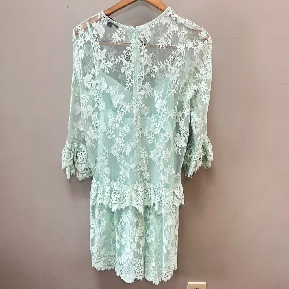 New J. Crew Three-quarter-sleeve‎ dress in chantilly lace Mint Green- Sz. 0